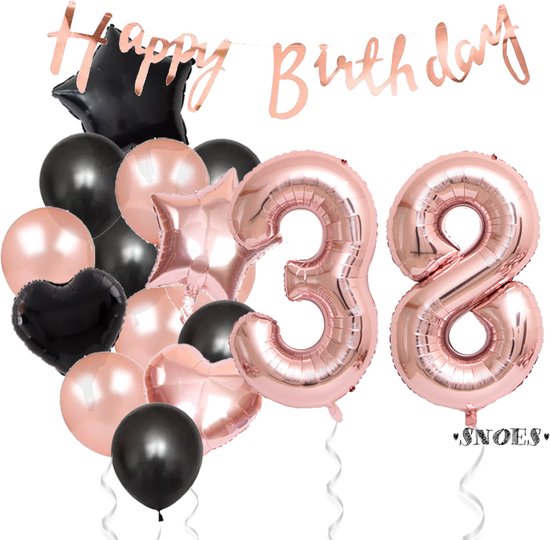 Snoes Ballonnen 38 Jaar Feestpakket – Versiering – Verjaardag Set Liva Rose Cijferballon 38 Jaar - Heliumballon