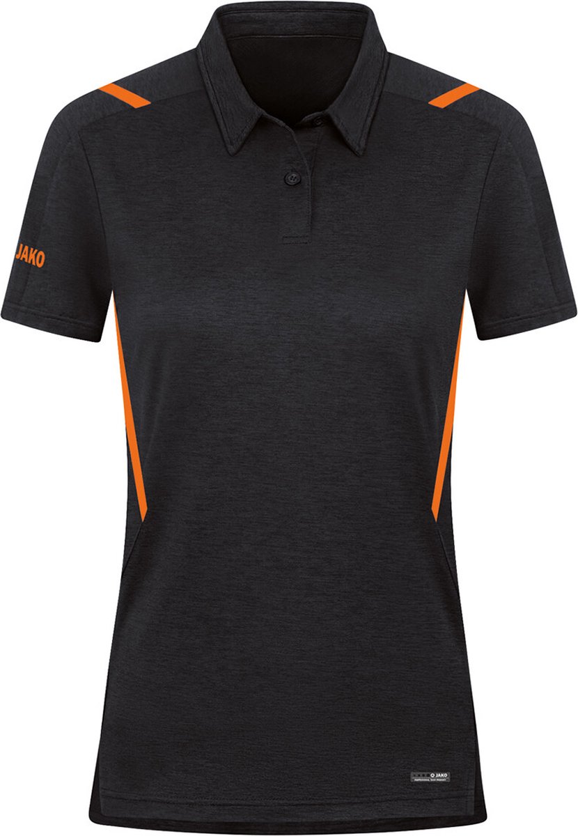 Jako Challenge Polo Dames - Zwart Gemeleerd / Fluo Oranje | Maat: 38