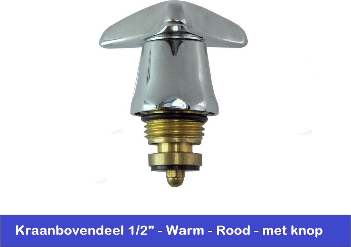 KRAANBOVENDEEL - STERKNOP - 1/2" - WARM / ROOD - SPINDEL MET KNOP