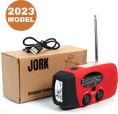 Jork - Noodradio - Noodpakket - Draagbaar - Solar opwindbaar - Opwindbare radio - Powerbank - USB Meegeleverd - Zaklamp - 2023 Model - V2 - Volledig Nederlands