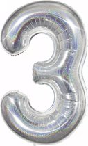 Versiering 3 Jaar Ballon Cijfer 3 Verjaardag Versiering Folie Helium Ballonnen Feest Versiering XL Formaat Glitter Zilver - 86 Cm