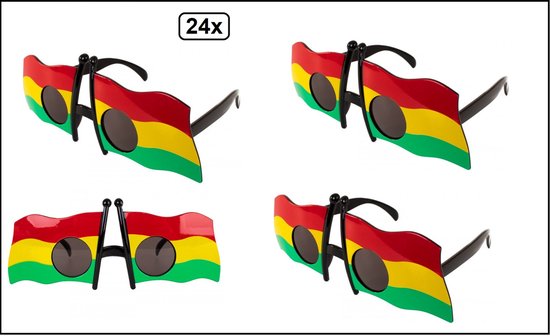 24x Bril vlag rood geel groen - carnaval rood geel groen Limburg vlag bril thema party feest