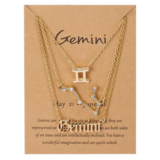 EmmyRovi | Trio sterrenbeeld Ketting op Kaart | Zodiac Sieraden | Gemini - Tweeling| Horoscoop | Trendy Sieraad Cadeau