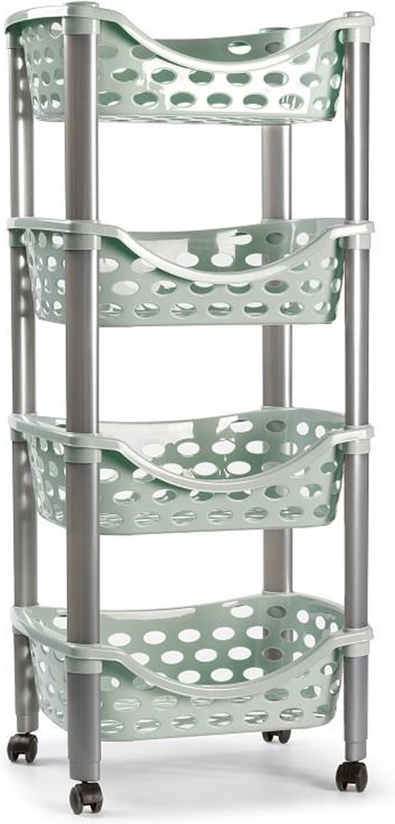 PlasticForte Keukentrolley/roltafel - 4-laags - kunststof - groen - 40 x 88 cm
