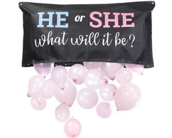 CF Balloons - Gender Reveal Party Supplies Balloon Drop Bag with Pink and Blue Balloon for Boy or Girl Party Game Baby Shower Photo Backdrop He or She what will it be