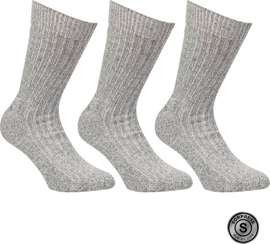 Sorprese Noorse Sokken - 3 Paar - Grijs - Wollen Sokken - Warme Sokken - Werksokken