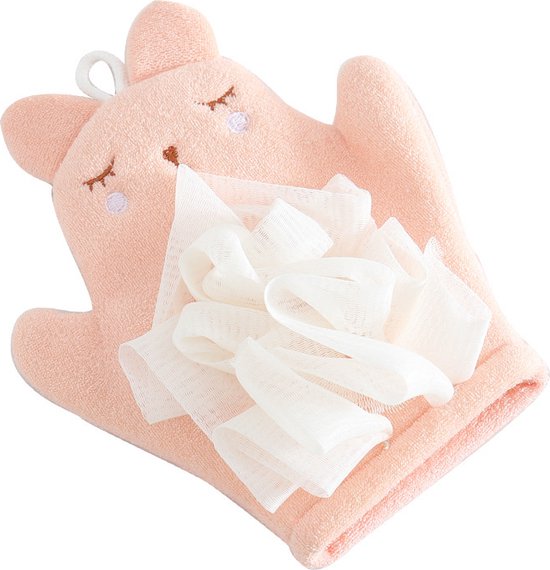 Nieuwe schattige kinderenwashandjes in Koreaanse stijl, handdoekjes dubbelzijdig baddoekje, superzacht wrijven doet geen pijn aan dames badbal badhanddoek（lichtroze）