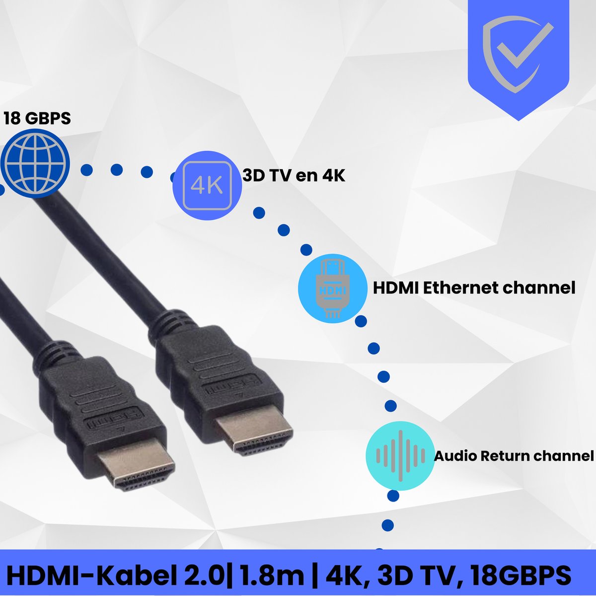 HDMI kabel - 1,8Meter - 4k - 3D TV - 18GBPS - TV, PC, Laptop, Beamer, PS4, PS5, Xbox.