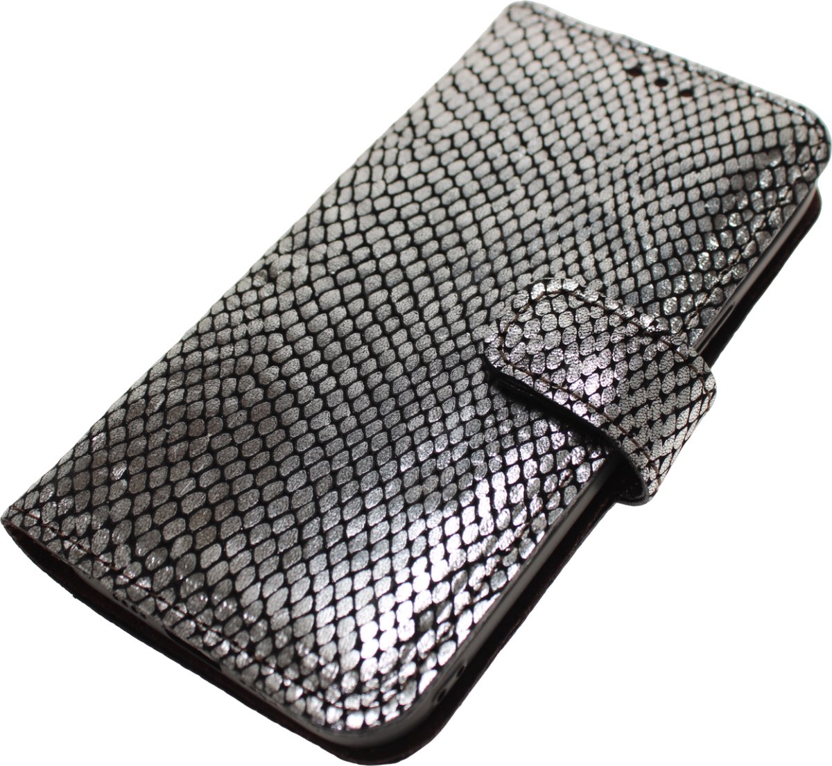 Made-NL Handgemaakte ( Apple iPhone 11 ) book case Zilver soepel kalfs slangenprint leer