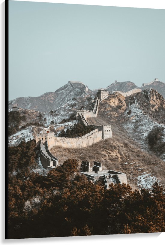 WallClassics - Toile - Vue de Berg avec mur chinois au ciel bleu - 100x150 cm Photo sur toile (Décoration murale sur toile)