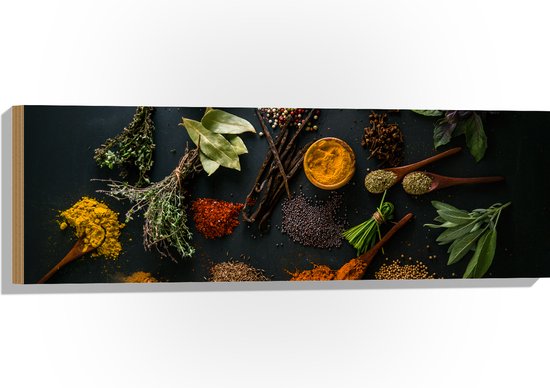 Hout - Verzameling Planten en Kruiden - 90x30 cm - 9 mm dik - Foto op Hout (Met Ophangsysteem)