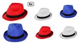 6x Festival hoed combi rood, wit en blauw met zwarte band - Hoofddeksel hoed festival thema feest feest party Holland Nederland