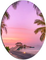 Dibond Ovaal - Maledieven Resort op het Water met Pastelkleurige Lucht - 42x56 cm Foto op Ovaal (Met Ophangsysteem)