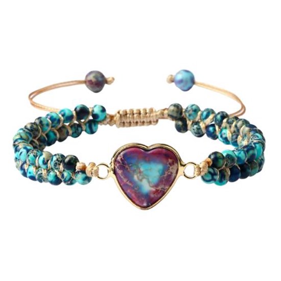 Marama - verstelbare armband Heart Blue Purple - natuursteen - vegan - damesarmband