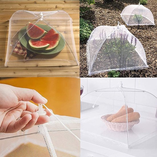 RHP Vliegenkap, XXL, set van 4 afdekhoes voor eten, opvouwbare taartafdekking, vliegenscherm, levensmiddelafdekking, perfecte vliegenbescherming voor eten, fruit, picknick, bbq, 40 x 40 x 30 cm, wit