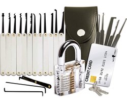 20-Delige Lock Picking Set voor Sloten met Transparant Training Hangslot en Credit Card Lock Pick Tool Kit van Lock Cowboy + Handleiding voor Beginner en Pro Slotenmakers