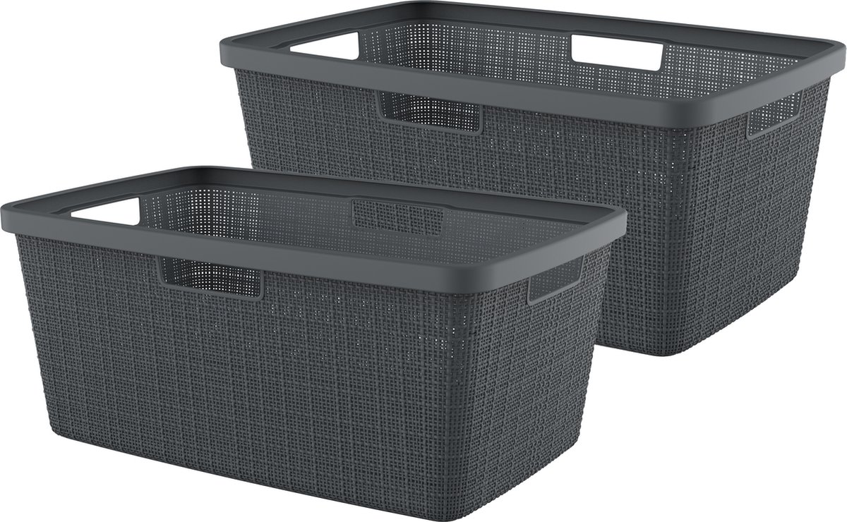 Curver Jute Wasmand - 46L - 2 stuks - Donkergrijs