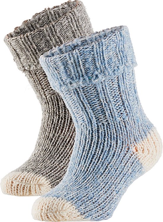 Apollo | Chaussettes maison Bébé Laine | Paquet de 2 | Bleu gris | 23/26 | Chaussons bébé | chaussettes Bébé | Chaussettes chaudes enfant