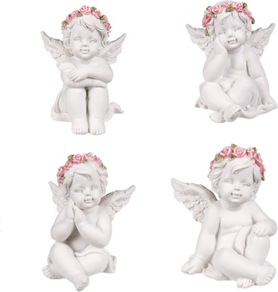 Prachtige set van 4 engelen Cherubijntjes met rozenkroon