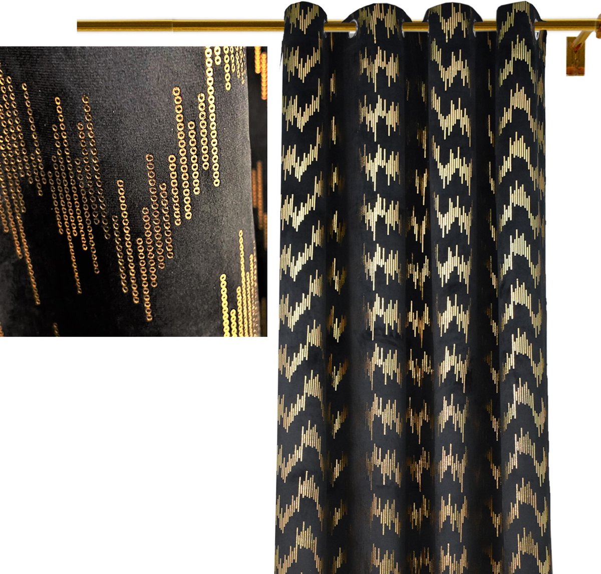 Verduisterend Gordijn - hoge kwaliteit Fluweel-Zwart en gouden roosters curtain - 140 X 260 CM