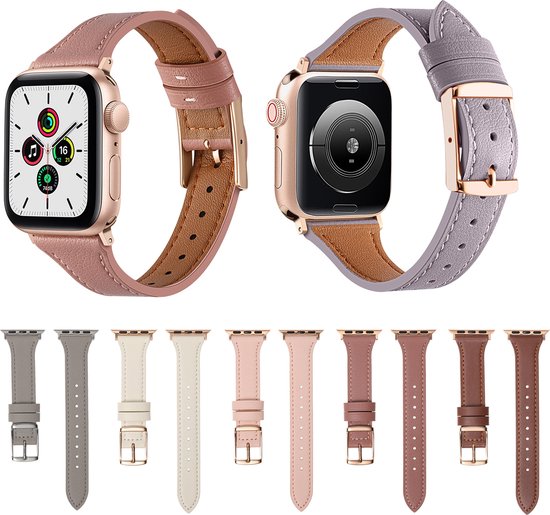 By Qubix - Geschikt voor Apple Watch bandje 38 mm - 40 mm - 41 mm - 42 mm - Leren bandje - Grijs - leren smartwatchbandje - Horlogebandje