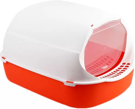 COSTWAY Kattenkast, kattentoilet, kattenbak met 2 verdiepingen, kattenhuis met magnetische deur, kattencommode met kantelbeveiligings- en ventilatiedesign, kattenmand, bruin, 60 x 53 x 90 cm