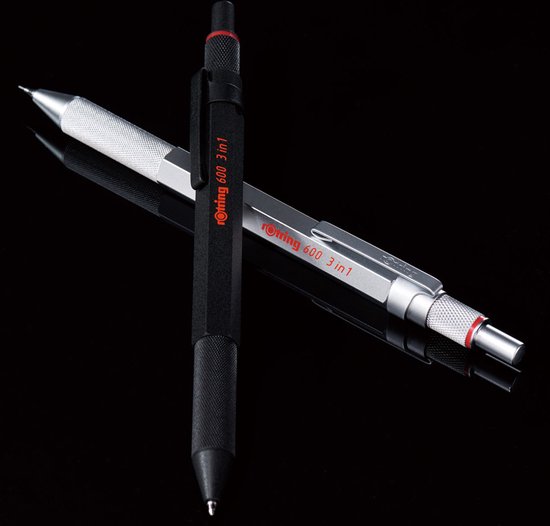 rOtring 300 Multipen 3-en-1 | stylo à bille et portemine | Pointe de crayon de 0 | Pointes de stylo bille à encre noire et rouge | Boîtier noir