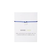 Bixorp Luck Dames Armband met Zilveren Olifant aan Blauw Bandje - "Good Luck" - 18cm - Cadeau voor Vrouw - Zilverkleurig