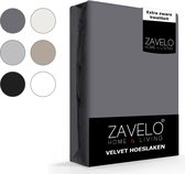 Zavelo Flanel Velvet Hoeslaken Antraciet - 2-persoons (140x200 cm) - 100% Velvet - Super Zacht - Hoge 30cm Hoek