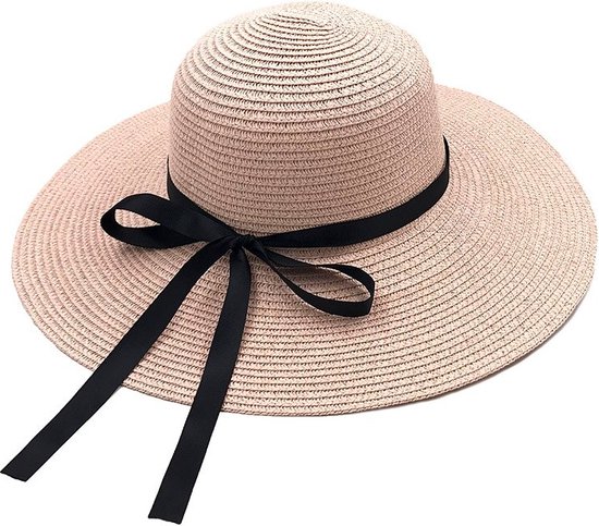 RAMBUX® - Chapeau de Soleil Femme - Rose - Chapeau de Plage en Paille - Chapeau de Paille Résistant aux UV - Chapeau Ajustable & Pliable - 55-58 cm