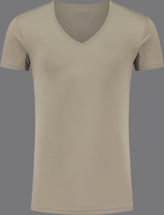 Slater 8940 - Tencel 2-pack T-shirt diepe V-hals korte mouw invisible khaki XL