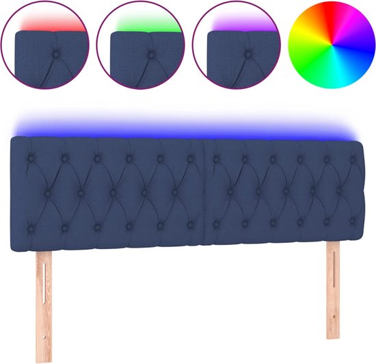 vidaXL - Hoofdbord - LED - 144x7x78/88 - cm - stof - blauw