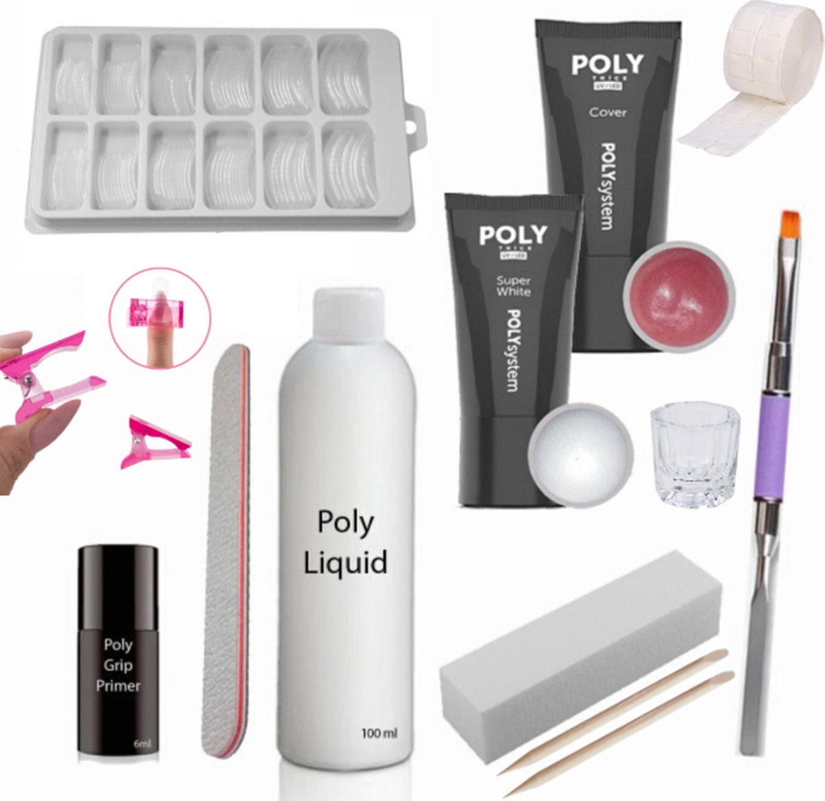Easy Nails Polygel Kit - Starterset voor Nepnagels - Wit/Cover - Polyacryl Gel - Geschikt voor alle Nageltypes
