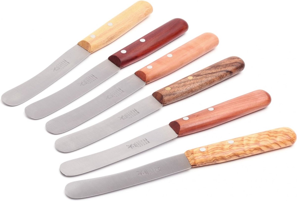 Robert Herder Ontbijtmessenset – Buckels – RVS – Lemmet 118 mm – 6 Houtsoorten