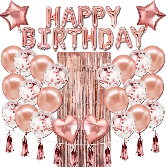 Verjaardag Feest Versiering Pakket Rose goud - Happy Birthday Slinger -Feest Decoratie - Helium, Latex & Papieren Confetti Ballonnen | 49 stuks