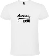 Wit T-Shirt met “Awesome sinds 1990 “ Afbeelding Zwart Size S
