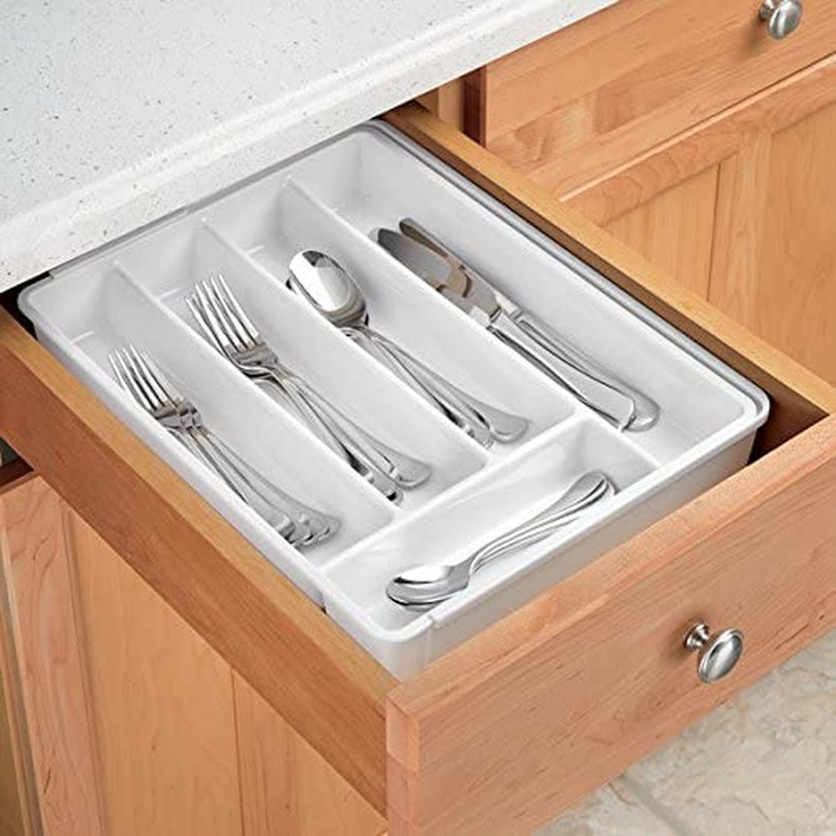 mDesign - Keukenlade-organizer - lade-indeler/bestekbak - met meerdere vakken - aanpasbaar/uitschuifbaar - voor lades en oppervlakken - Wit
