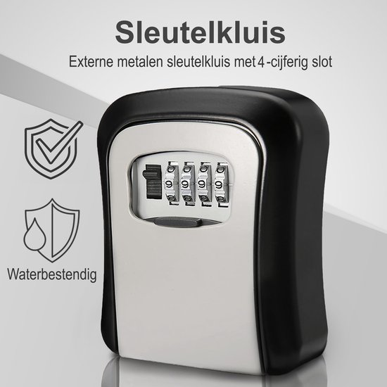 Sleutelkluis - Sleutelkuis met Cijferslot - Voor Binnen & Buiten - Sleutelkastje - Waterdicht & Roestvrij - Sleutelkast - Grijs