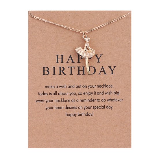 Bixorp Luck Gouden Dames Ketting met Ballerina - "Happy Birthday" - 45/50cm - Cadeau voor Vrouw - Goudkleurig