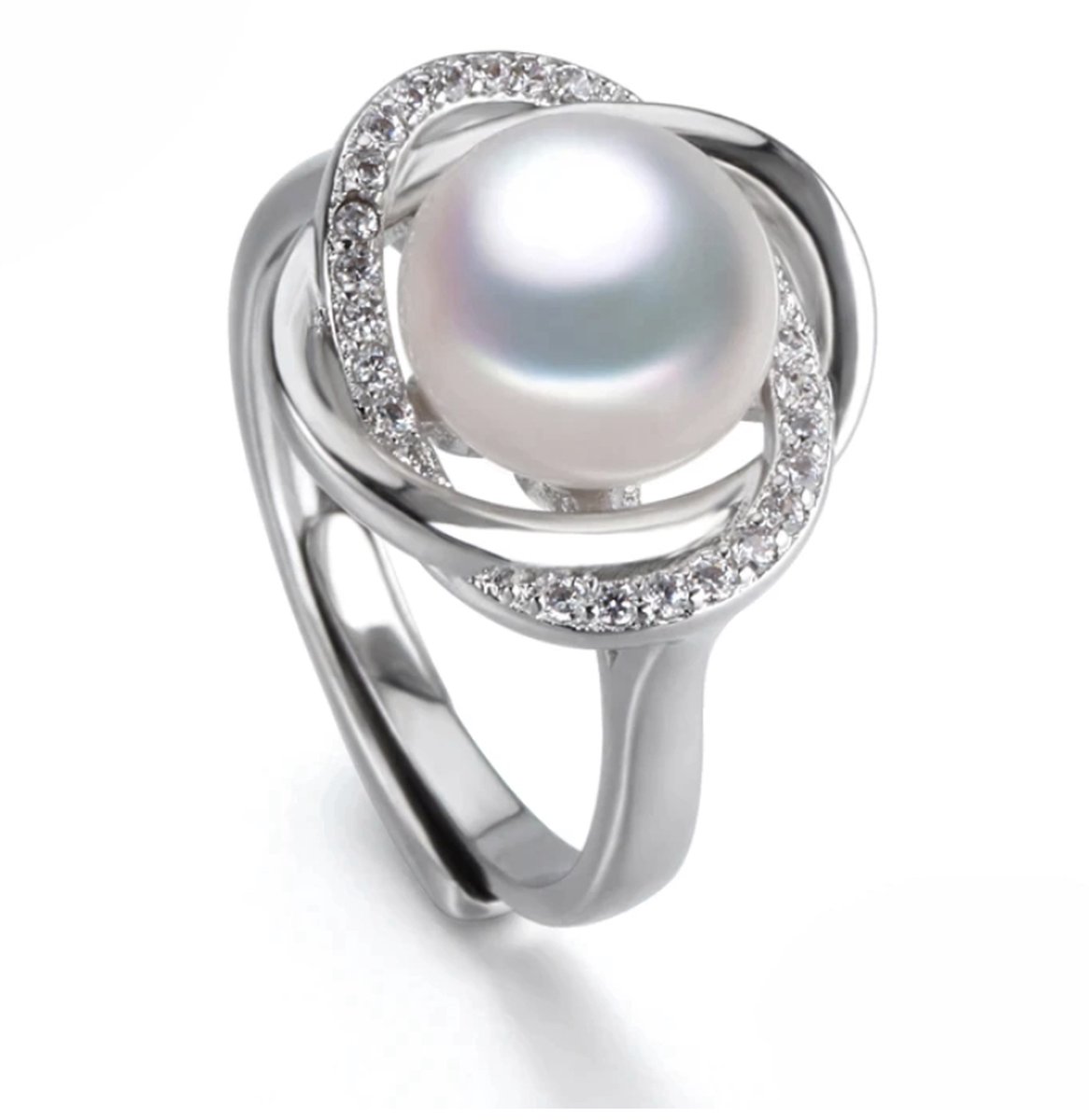 N3 Collecties 925 Sterling Zilveren Wit Natuurlijke Parel met Zirkoon Ring Voor Vrouwen