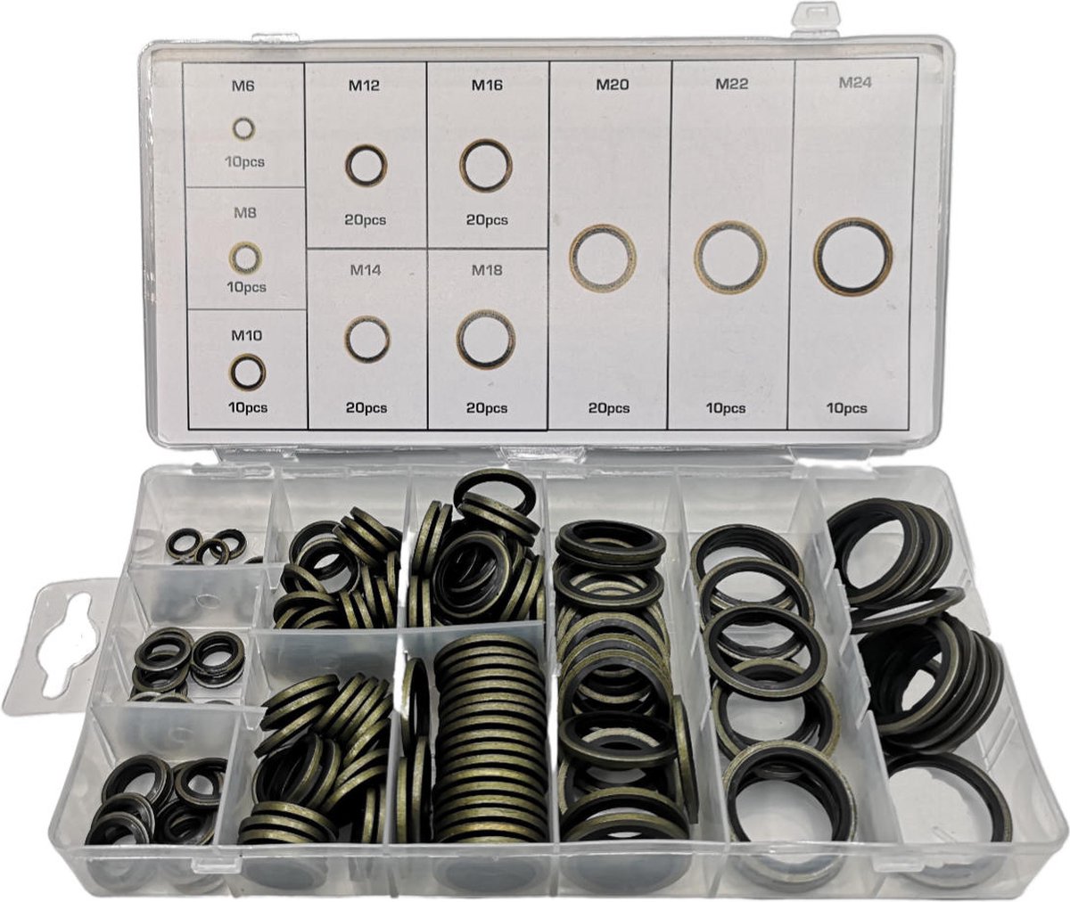 Professionele carterplugringen met NBR dichting bestand tegen hoge druk 150 delig assortiment M6 t/m M24 multiseal ring carterplug