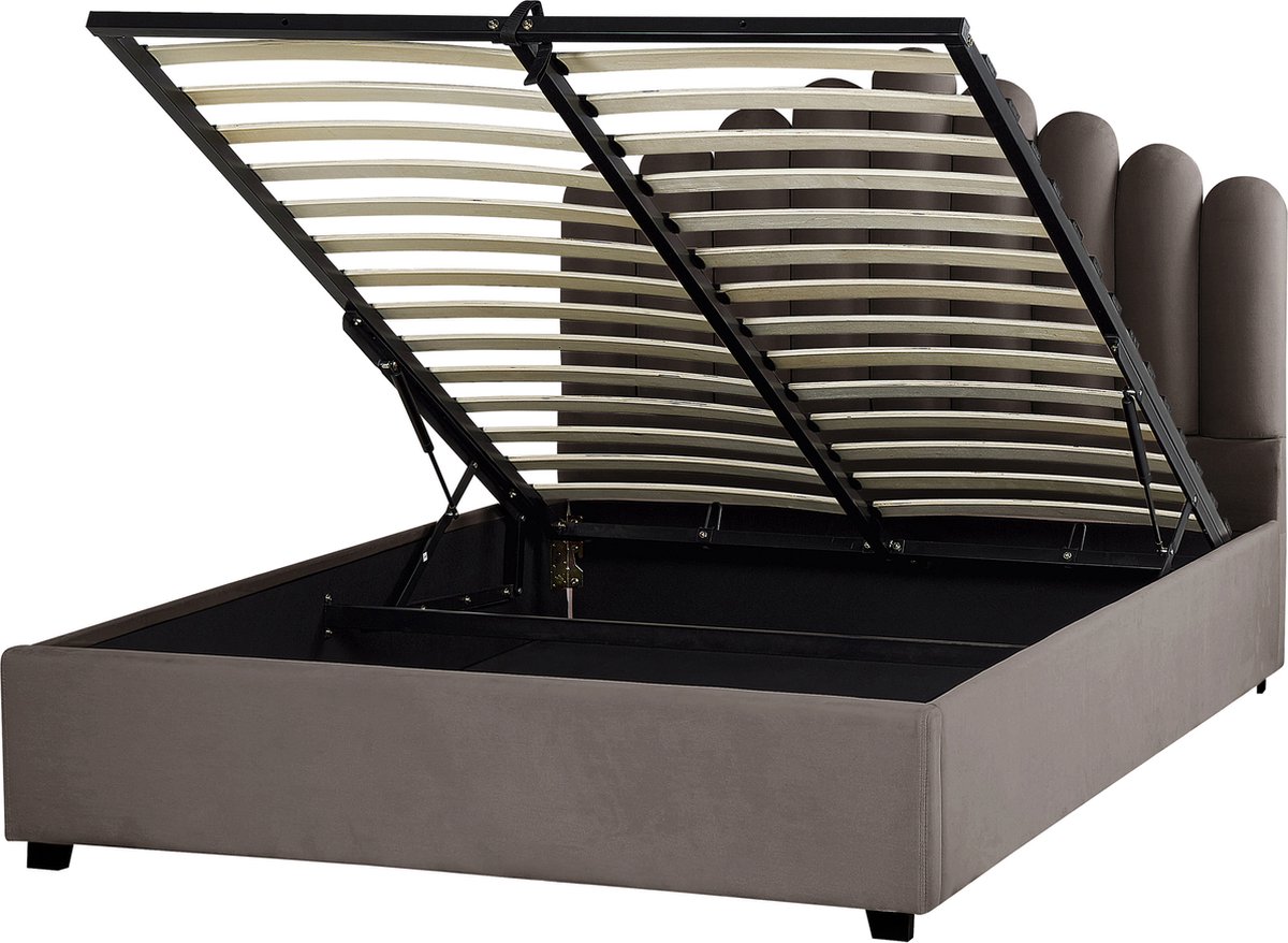 BELIANI VINCENNES - Bed met opbergruimte - Taupe - 160 x 200 cm - Fluweel