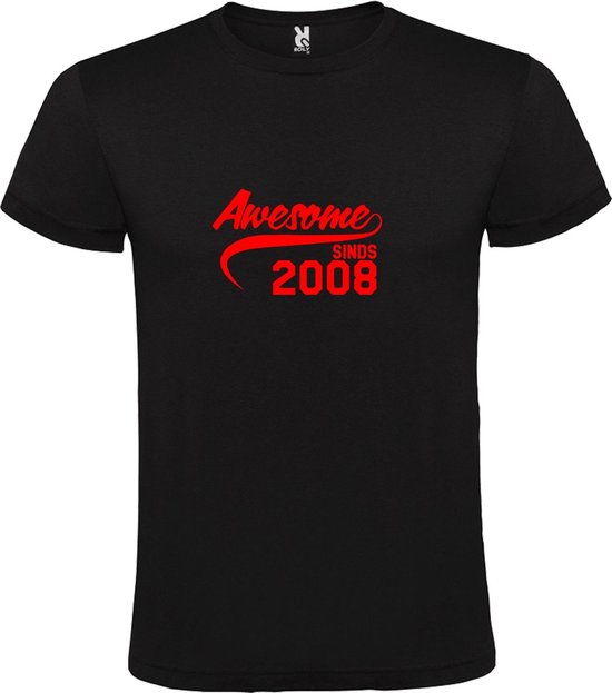 Zwart T-Shirt met “Awesome sinds 2008 “ Afbeelding Rood Size XS