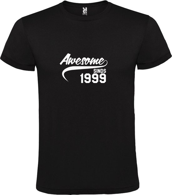 Zwart T-Shirt met “Awesome sinds 1999 “ Afbeelding Wit Size XS