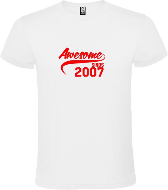 Wit T-Shirt met “Awesome sinds 2007 “ Afbeelding Rood Size S