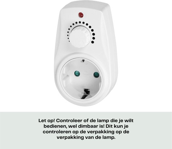 Doorvoerstekker met dimmer - Stekkerdimmer/Plug-in dimmer -Min40watt  Max. 280 Watt - LED dimmer - Gloeilamp dimmer-VOOR  Nederland - ORNO