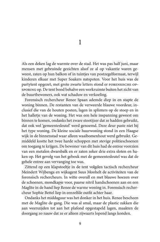 Pagina 1 met tekst over forensisch onderzoek in een huis.