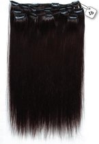 Clip in Extensions, 100% Human Hair Straight, 22 inch, kleur #1b Natural Black/Natuurlijk zwart