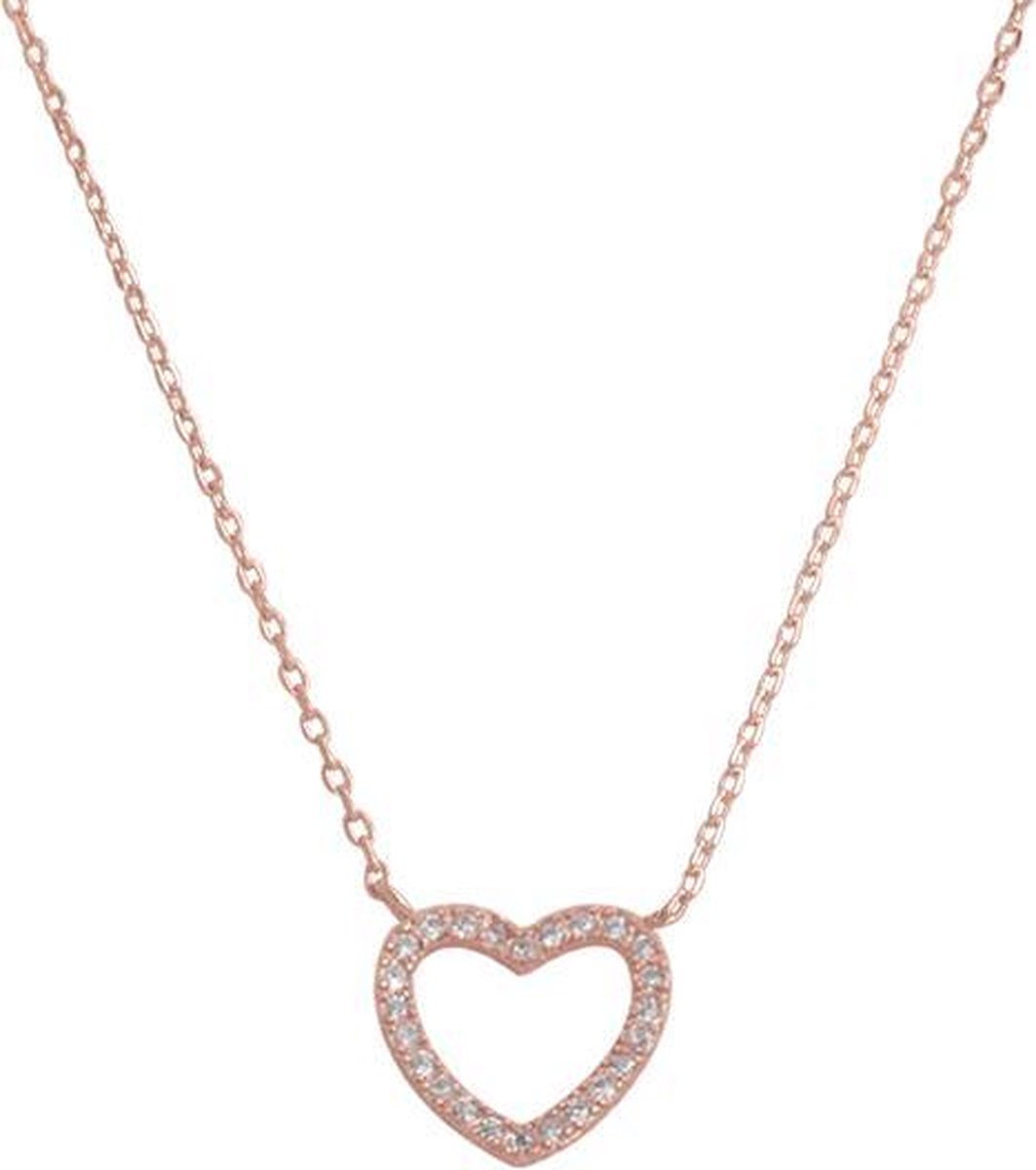 Fate Jewellery Ketting FJ491 - Heart - 925 Zilver - Rosé verguld - Ingelegd met Zirkonia kristallen