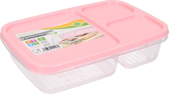 Lunchbox met Deksel 1,2 Liter – Voedselbak – Vaatwasser Geschikt – Met drie Vakken – Roze